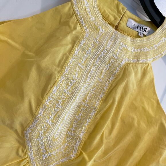 EUC TIBI Yellow Silk Halter Top Embroidered Sz. 8 - Picture 5 of 7